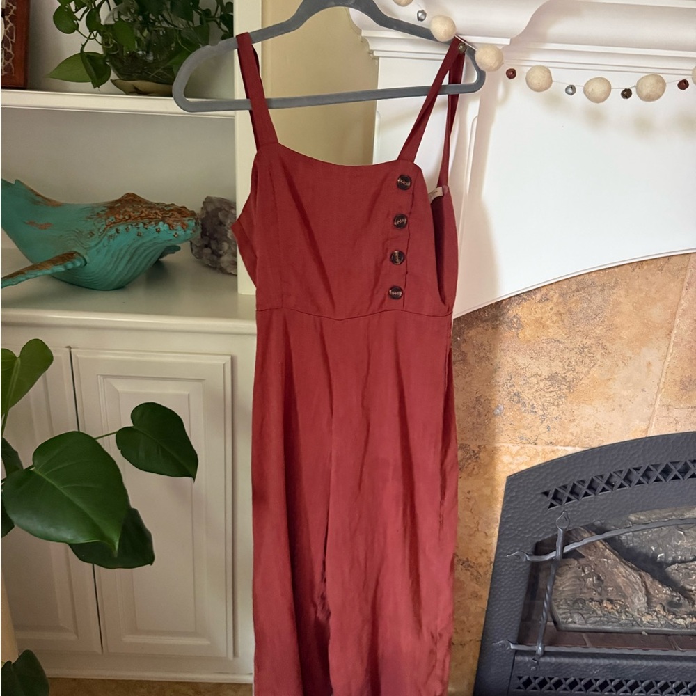 Women's Rust Red Button-Accent jumpsuit